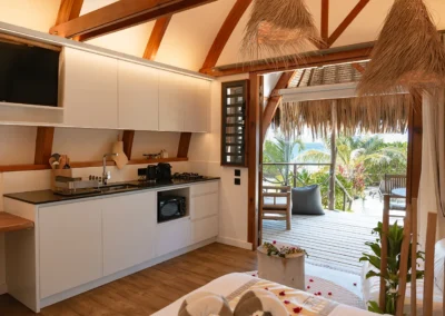 Te Mahana bungalow decorated for a honeymoon at the Tiki Beach Moorea