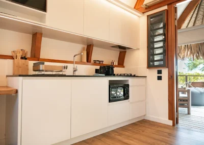 Kitchen of the Te Moana bungalow at the Tiki Beach in Moorea